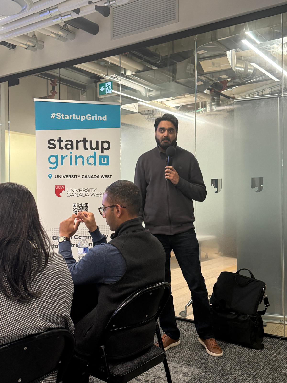 Founder presenting at Startup Grind, University Canada West