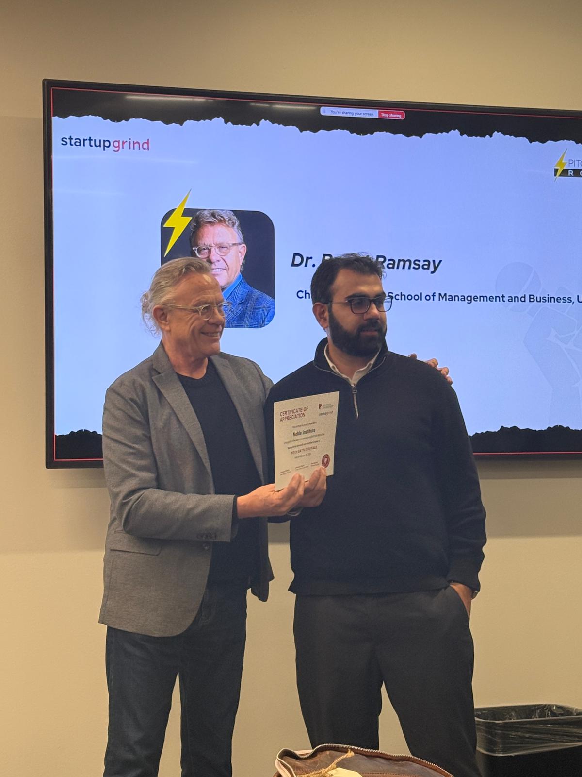 Noble Institute receiving recognition at Pitch Battle Royale
