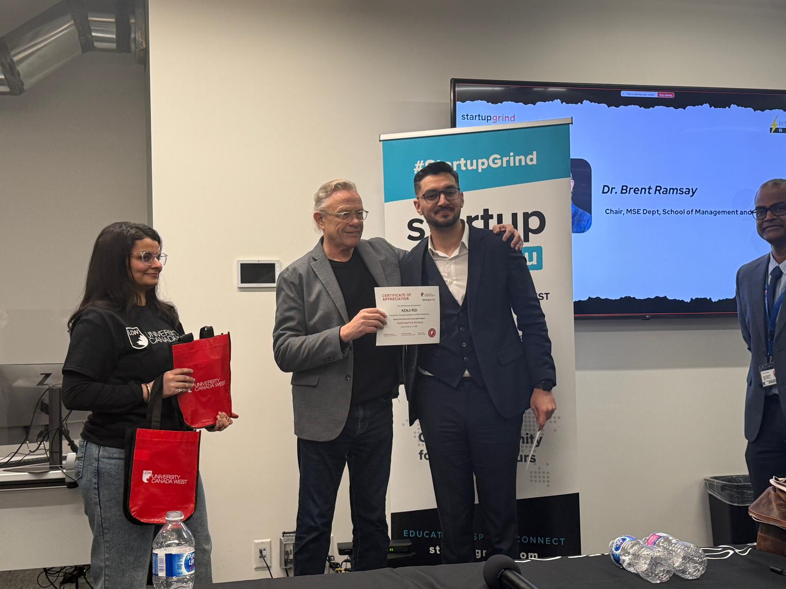 Founder honored on stage at Startup Grind UCW